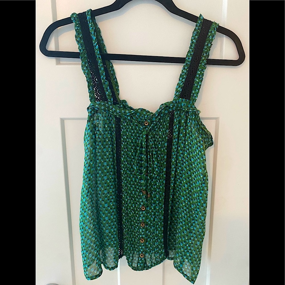 Anthropologie Green+Black Women's laced tank top Size 2